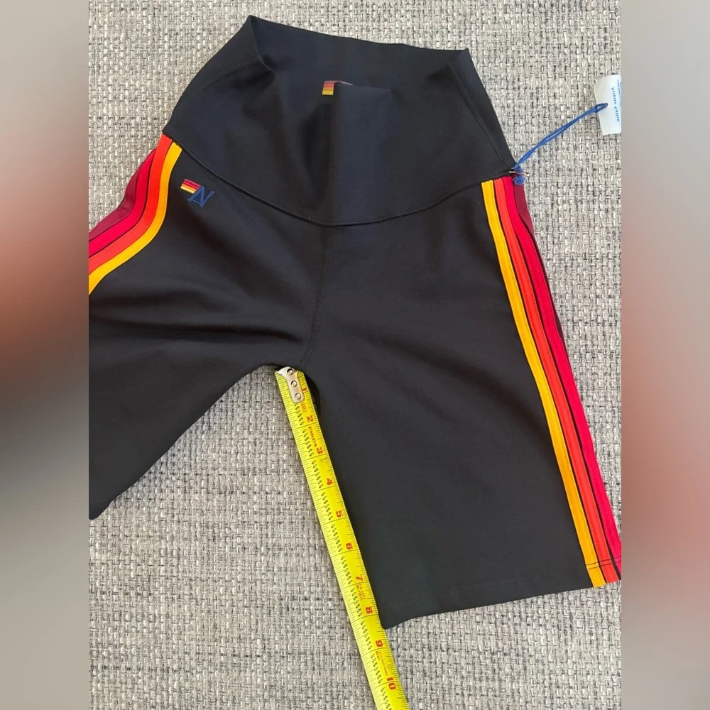 Aviator Nation 🌈 Black Rainbow Stripe Leggings & NWT Biker Shorts Size XS - Picture 11 of 14